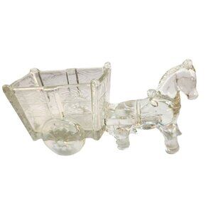 Vintage Large Jeannette Glass Candy Dish, Horse and Cart,